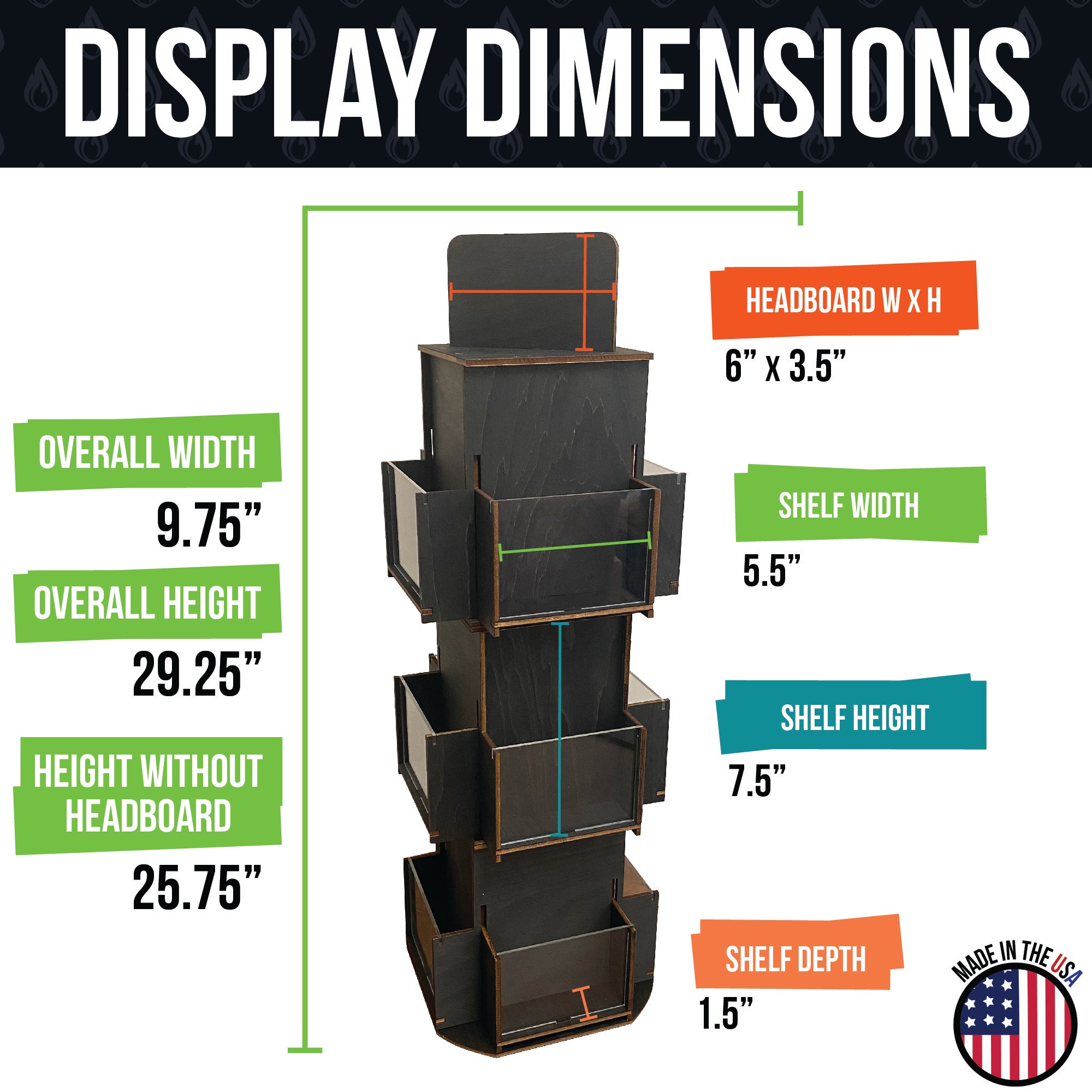 Rotating Display Stand, 3 Tier Wooden Organizer, 4-sided Display