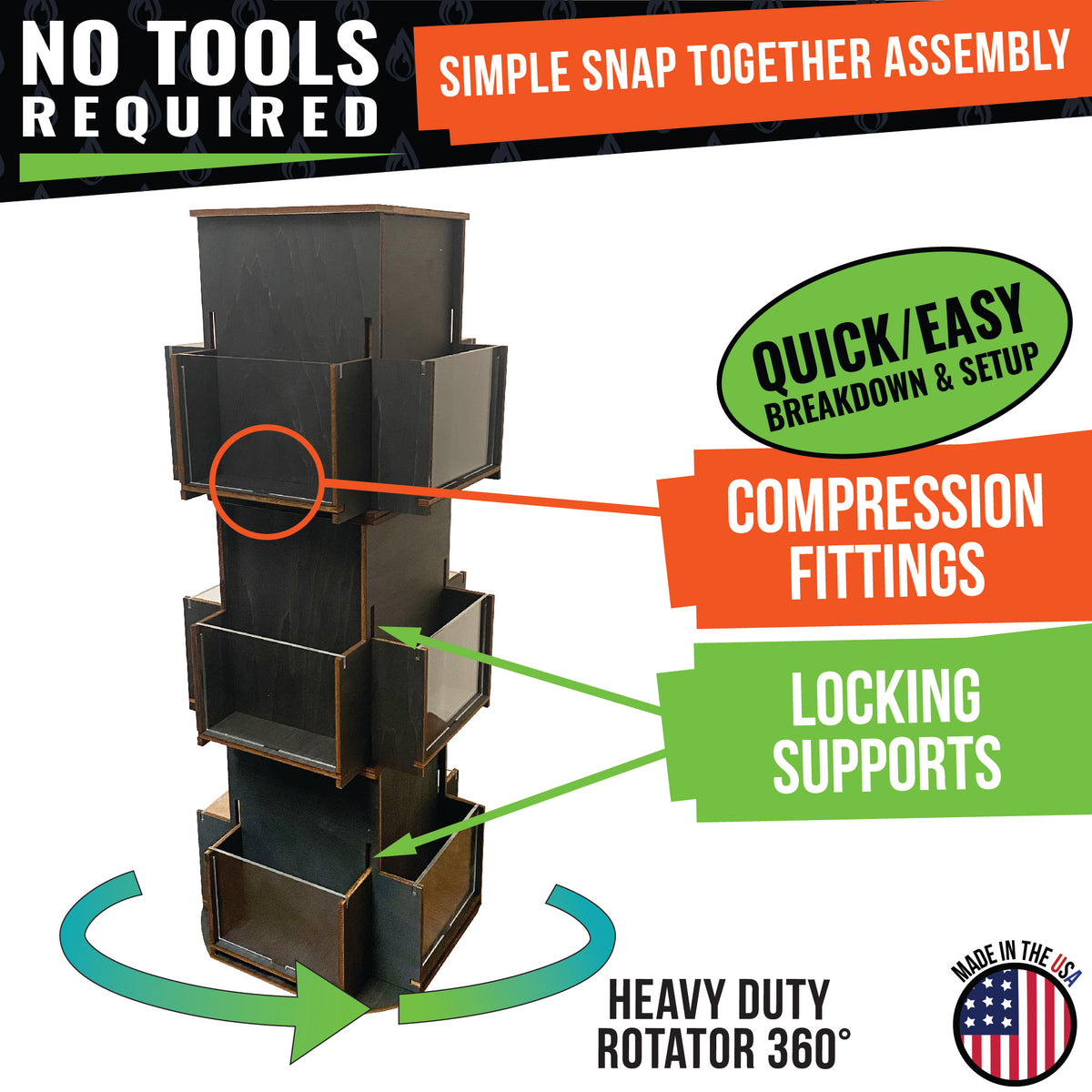 3 Tier Rotating Greeting Card Display Stand - Great for Stationary, Stickers, Postcards  A4, A6, A7, 4 bar and More