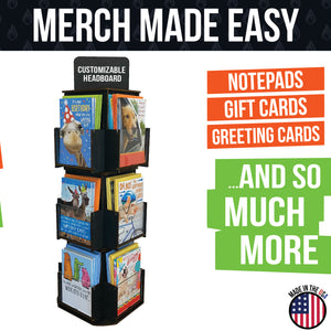 3 Tier Rotating Greeting Card Display Stand - Great for Stationary, Stickers, Postcards  A4, A6, A7, 4 bar and More