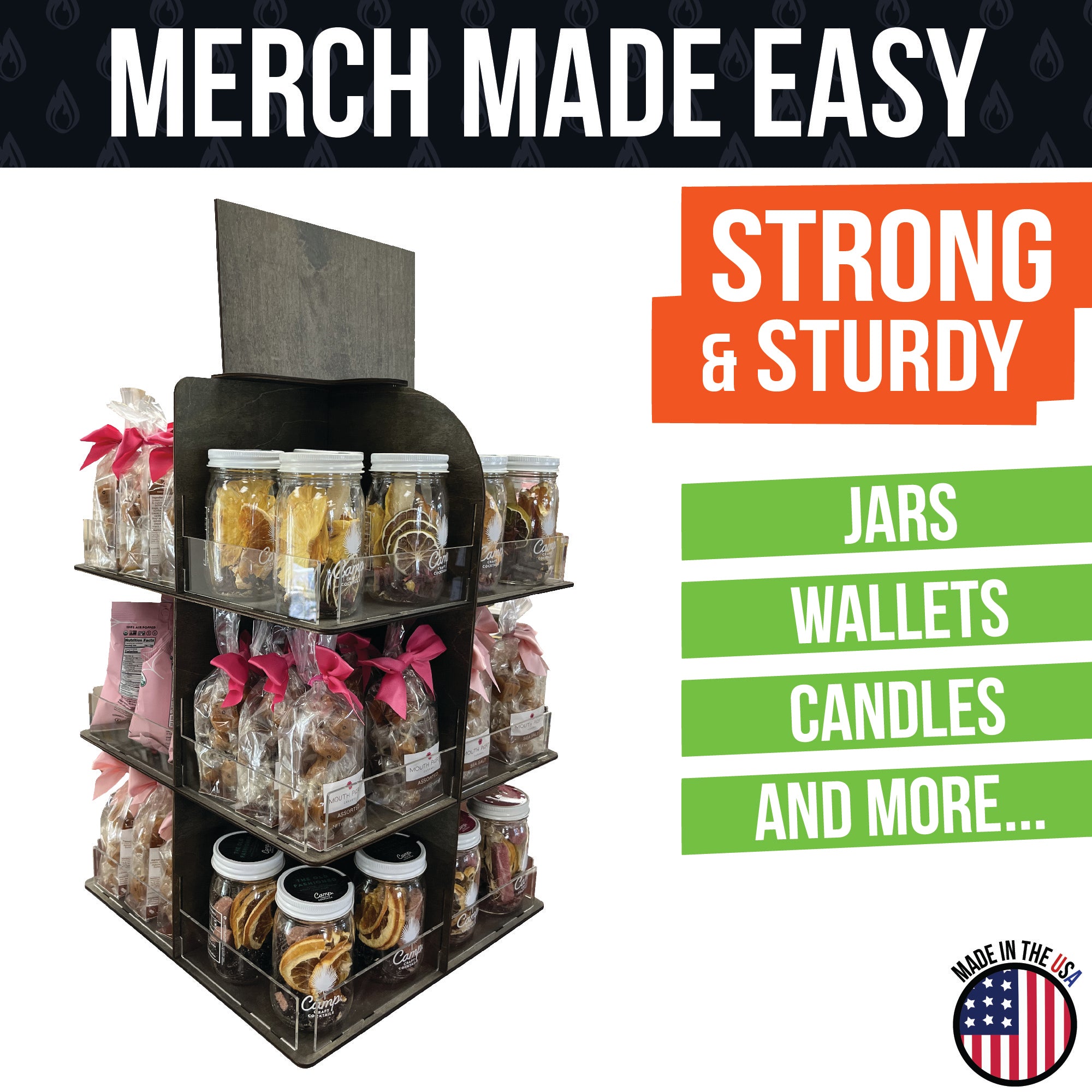 4-Sided Multi Bin Rotating Display Stand - Great for Snacks, Candy Produce and More