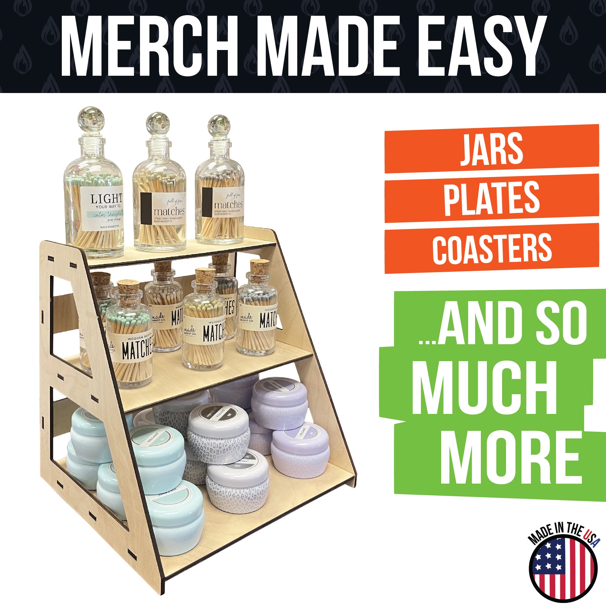 3-Tier Counter Display Stand with Deep Shelves - Great for Candles, Jars and More