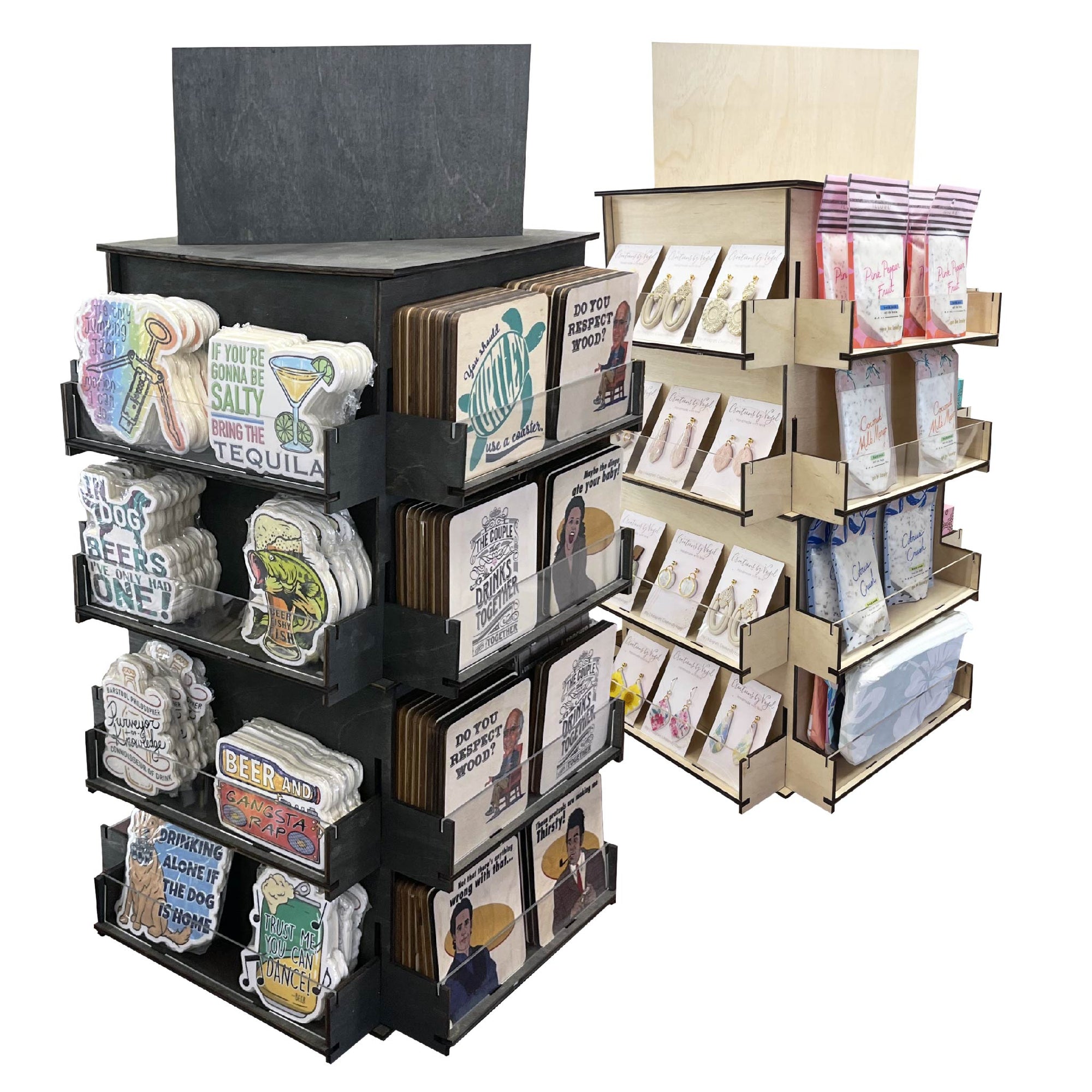 4-Sided Multi Level Rotating Display Stand - Great for Stickers, Coasters and More