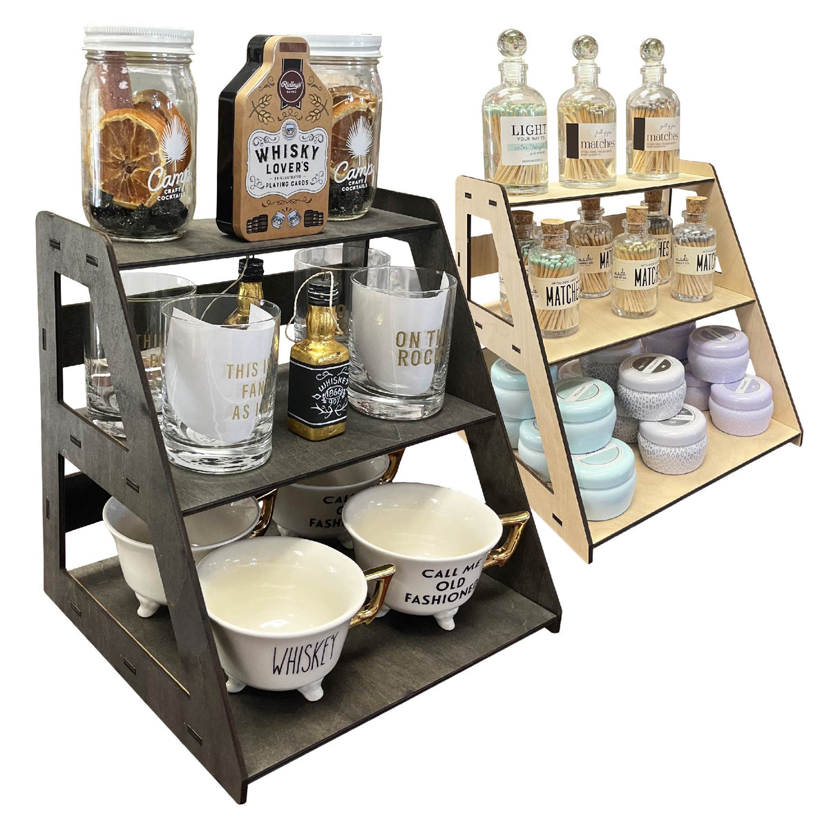 3-Tier Counter Display Stand with Deep Shelves - Great for Candles, Jars and More