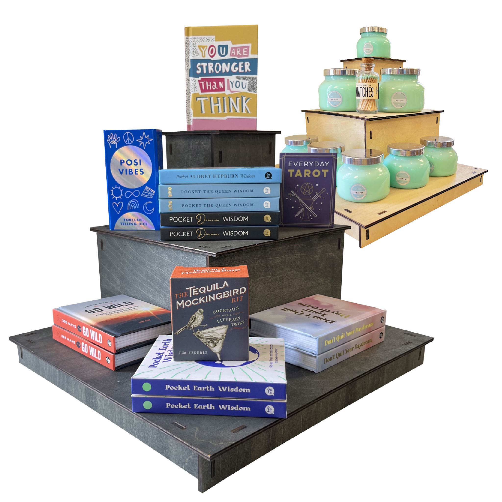 Market Display 3 Pcs 3 Tiers Retail Table Display Stand Wooden Corner ...