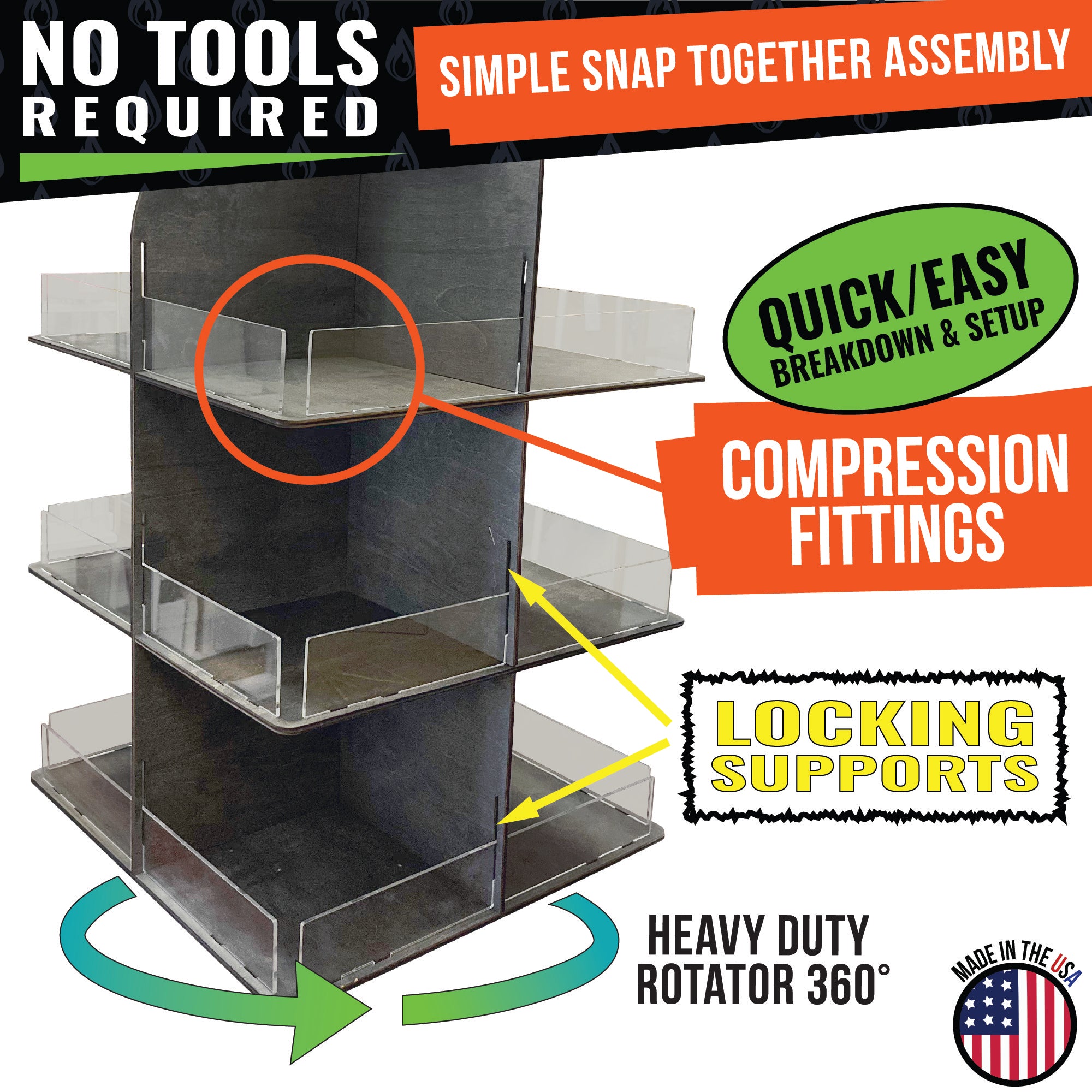 4-Sided Multi Bin Rotating Display Stand - Great for Snacks, Candy Produce and More