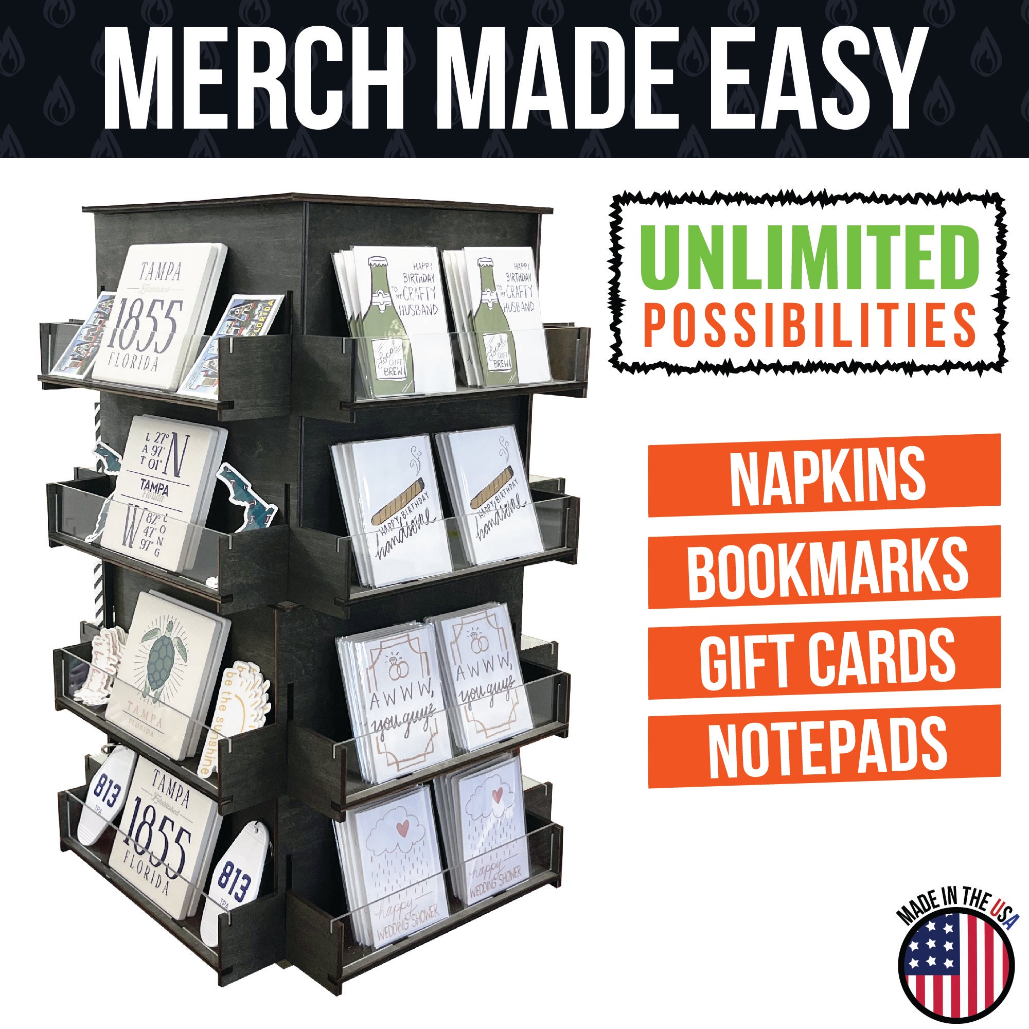 4-Sided Multi Level Rotating Display Stand - Great for Stickers, Coasters and More