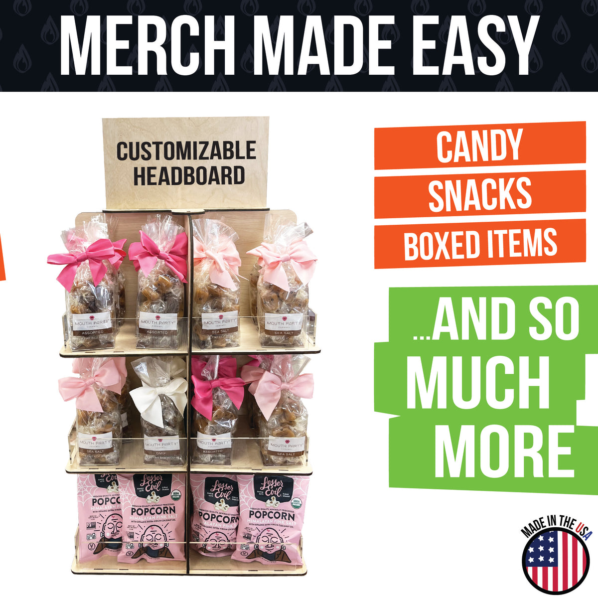 4-Sided Multi Bin Rotating Display Stand - Great for Snacks, Candy Produce and More