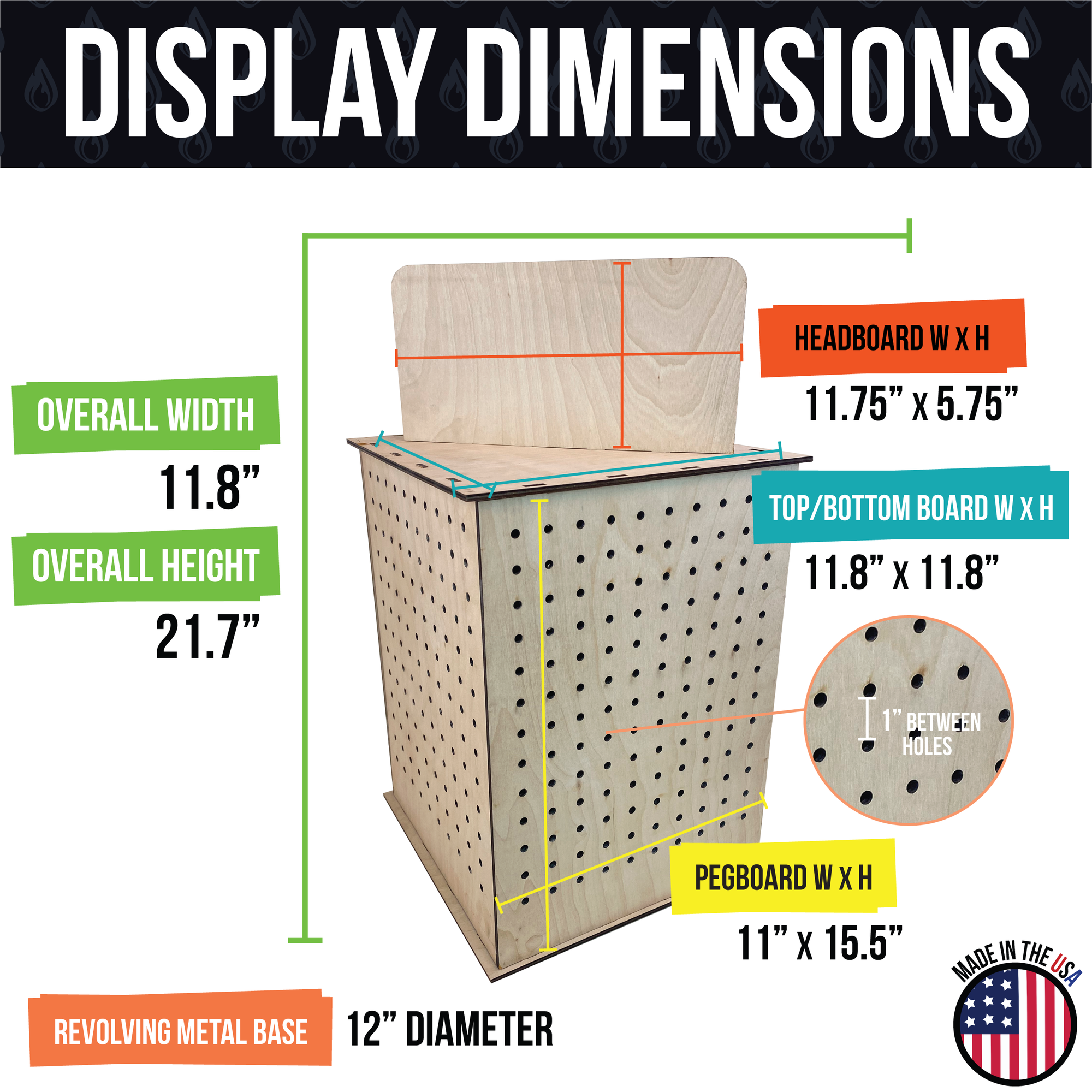 4 Sided Rotating Pegboard Display - Great for Peg Board Hooks or Bins and More