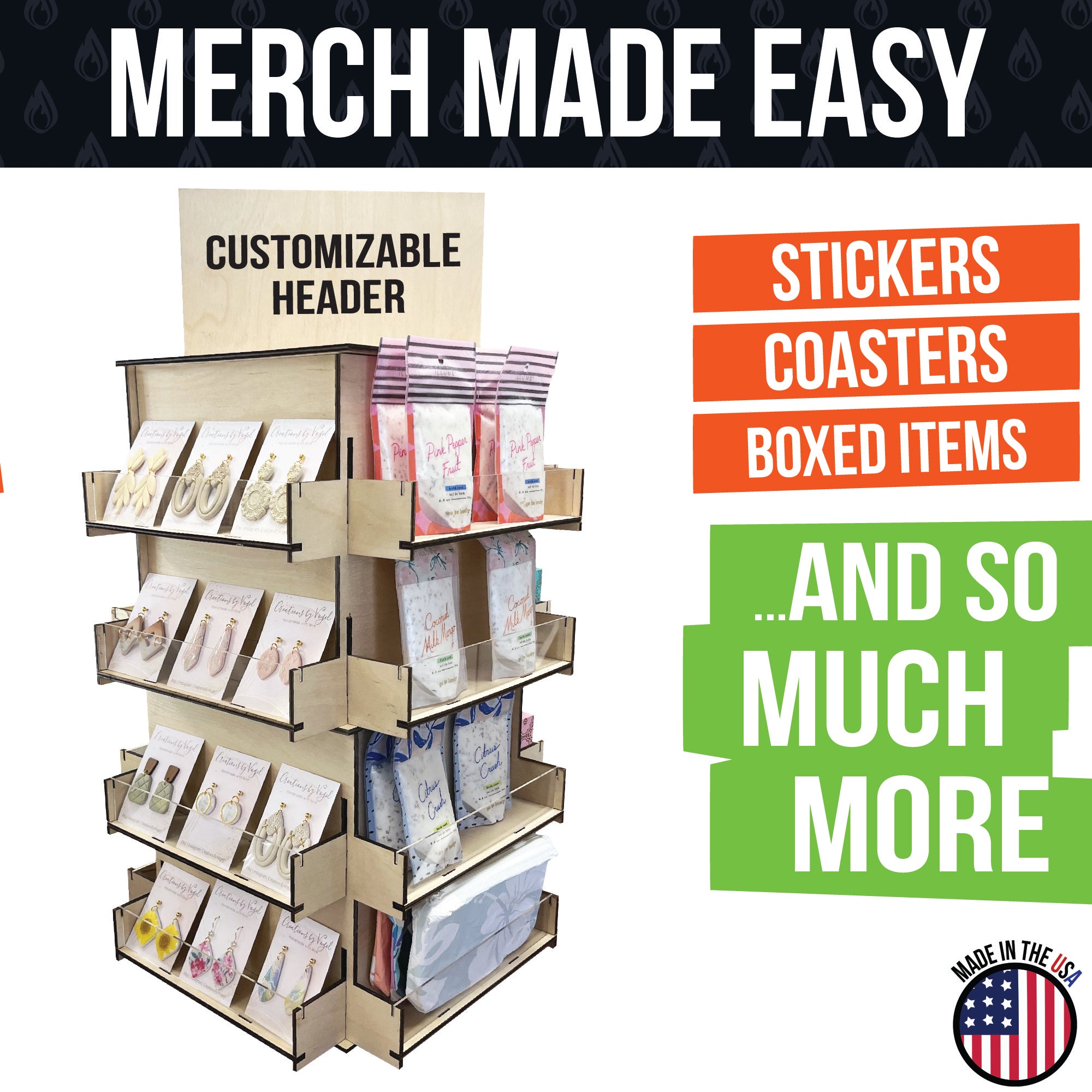 4-Sided Multi Level Rotating Display Stand - Great for Stickers, Coasters and More