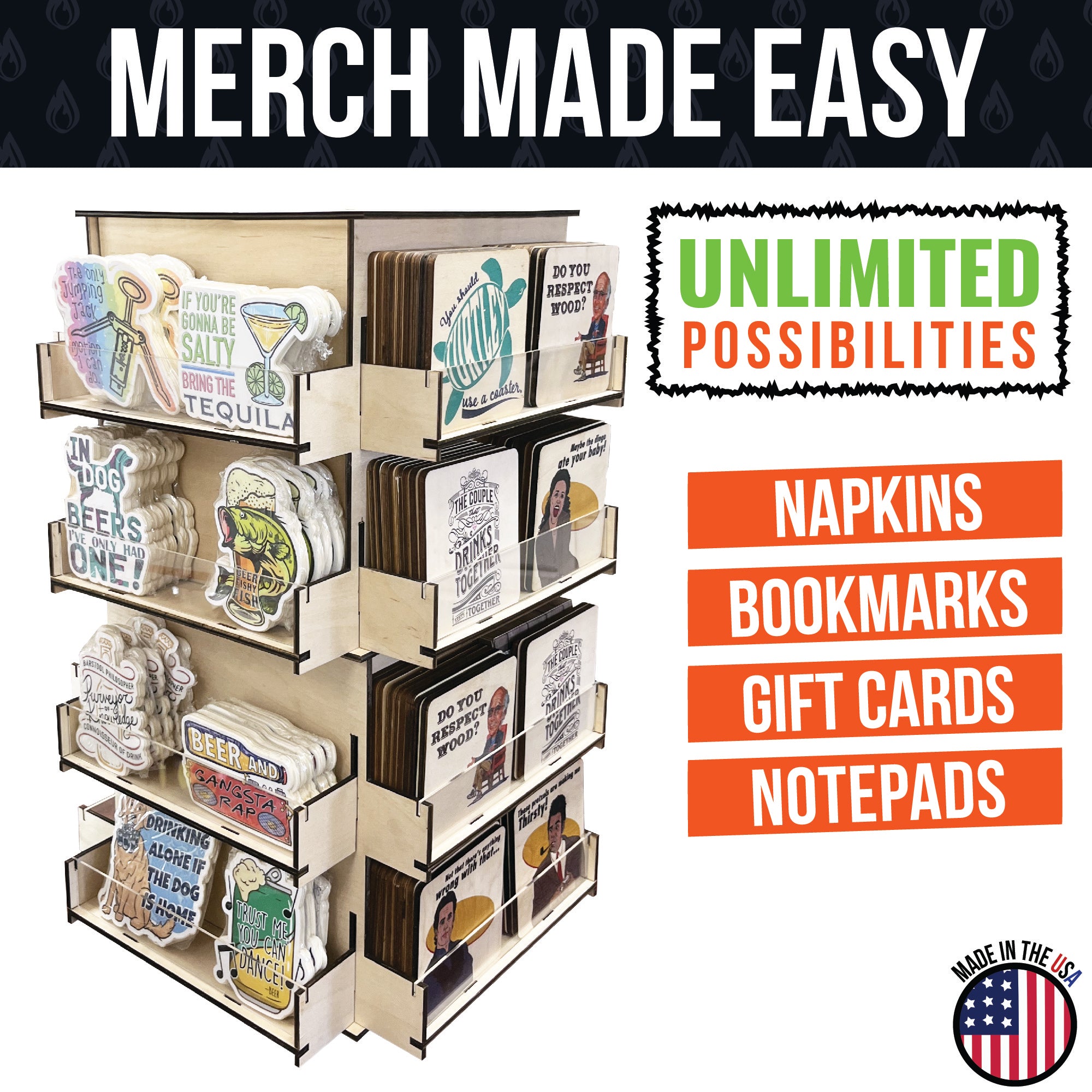 4-Sided Multi Level Rotating Display Stand - Great for Stickers, Coasters and More